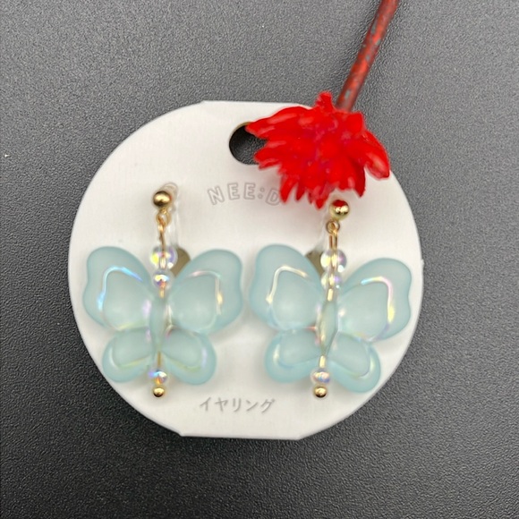 LIGHT BLUE BUTTERFLY JAPAN STYLE EARING - Picture 2 of 3